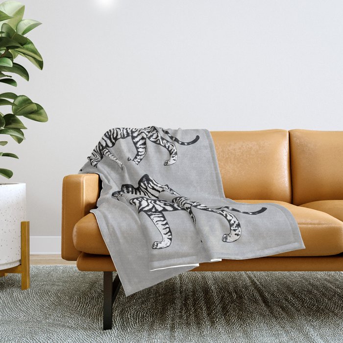 Tigers (Gray and White) Throw Blanket