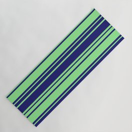 [ Thumbnail: Midnight Blue and Light Green Colored Striped/Lined Pattern Yoga Mat ]