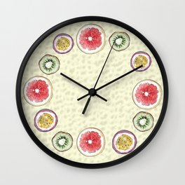 Round Fruits painting: kiwi, passionfruit, grapefruit Wall Clock