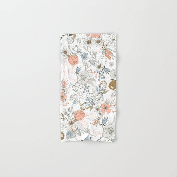 Abstract modern coral white pastel rustic floral Hand & Bath Towel
