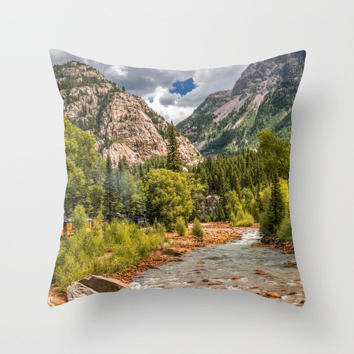 Colorado Mountain Train Ride Along The Animas River Throw Pillow