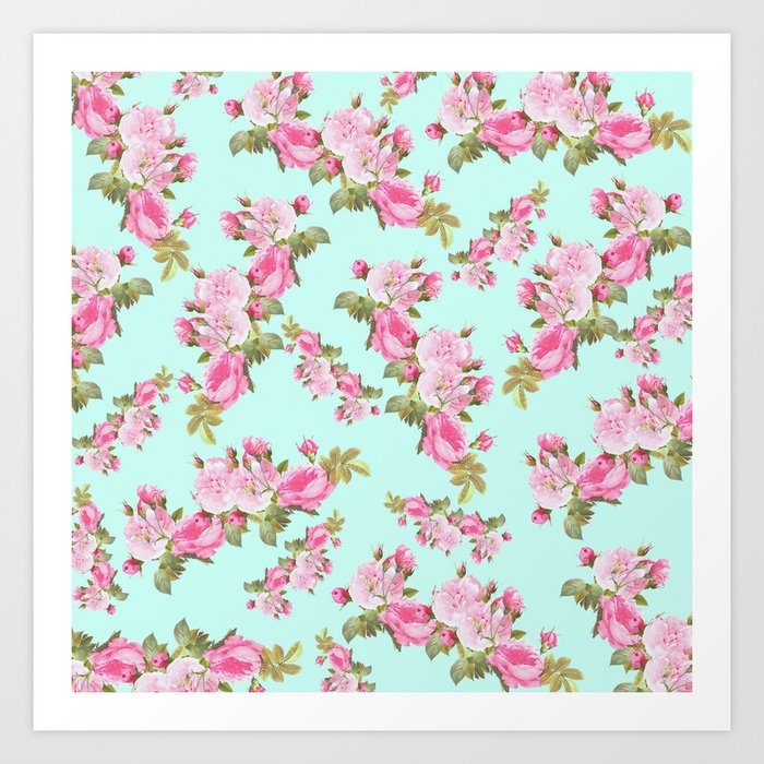 Pink & Mint Green Floral Art Print