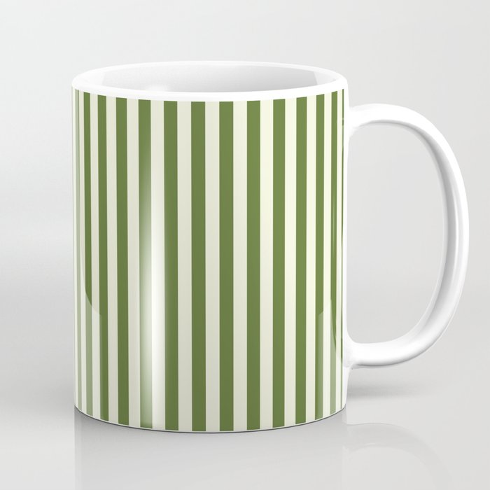 Beige and Dark Olive Green Colored Pattern of Stripes Coffee Mug