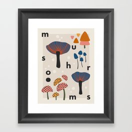 Mushrooms and Letters, Abstract Colorful Modern Kitchen Print Framed Art Print