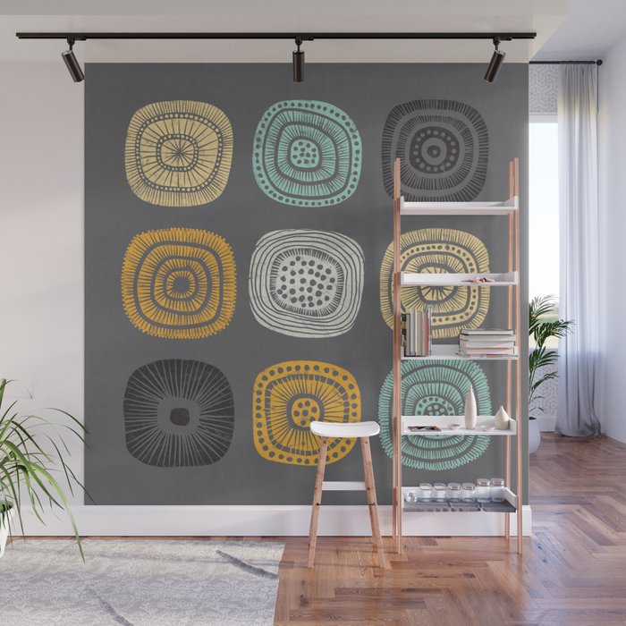 Linocut Flowers Wall Mural