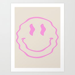 Pink Wavy Smiley Face Aesthetic Art Print
