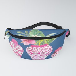 Pink Chinese Ginger jars on Dark blue , Chinoiseries art Fanny Pack
