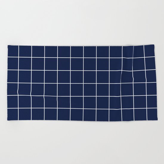 Indigo Navy Blue Grid Beach Towel