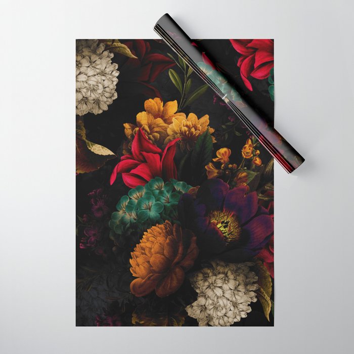 Midnight Hours Dark Vintage Flowers Garden Wrapping Paper by Vintage Love