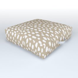 Handmade polka dot brush spots (white/tan) Outdoor Floor Cushion | Hand Drawn, Spots, Organic, Beige, Brush, Tan, Dalmatian, Spotted, Neutral, Modern 