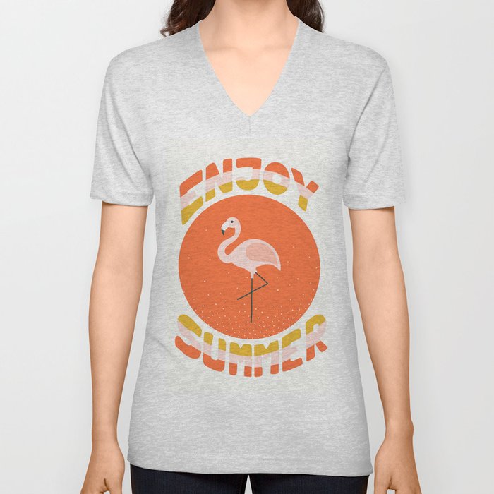 Enjoy Summer Flamingo V Neck T Shirt