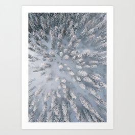 Above the snow covered pines Art Print