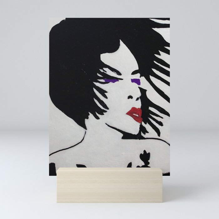 Glamour Vibe Red Lips and Purple Eyes Portrait Silhouette Mini Art Print