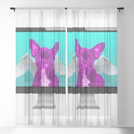 Funny Pink French Bulldog with Angel Wings in Computer Screen Sheer Curtain