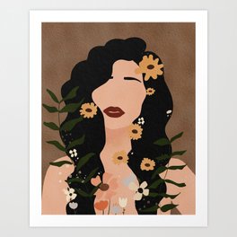 Woman with flowers in her hair I Art Print