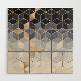 Soft Blue Gradient Cubes Wood Wall Art