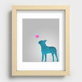 Teal Boston Terrier Silhouette Recessed Framed Print