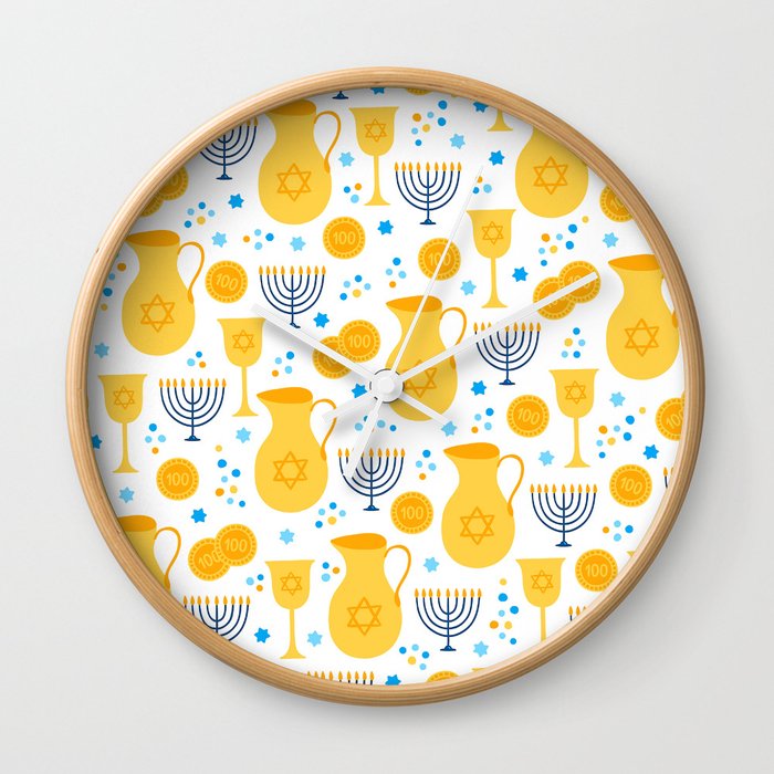Hanukkah Traditions Pattern Wall Clock By Dec02 Society6