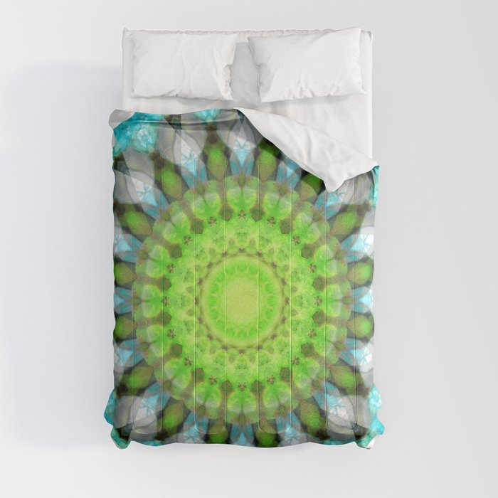 Life Force - Blue Green Gray Mandala Art Comforter