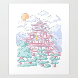 Japanese temple - drawing Art Print