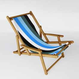 [ Thumbnail: Dark Slate Gray, Light Sky Blue, Blue, White, and Black Colored Lines Pattern Sling Chair ]