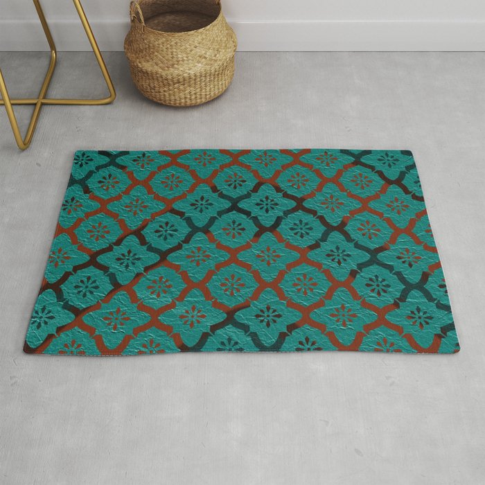 Red and Teal Pattern Rug