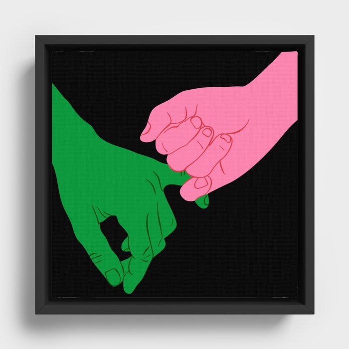 Colorful people holding hands flat cartoon illustration print Framed Canvas