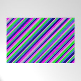 [ Thumbnail: Eyecatching Royal Blue, Blue, Fuchsia, Plum, and Lime Colored Lined/Striped Pattern Welcome Mat ]