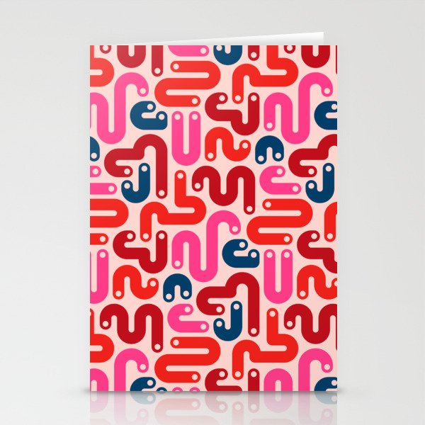 JELLY BEANS POSTMODERN 1980S ABSTRACT GEOMETRIC in RED FUCHSIA PINK BURGUNDY BLUE ON BLUSH Stationery Cards