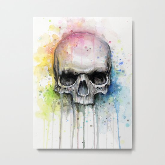 Skull Rainbow Watercolor Painting Skulls Metal Print