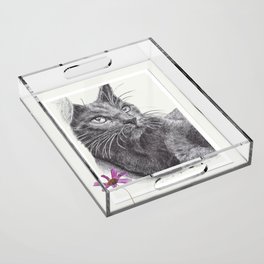 Cat with the flower Acrylic Tray