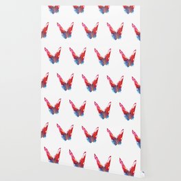 Abstract red and blue butterflies pattern with fan Wallpaper