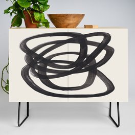 Mid Century Modern Minimalist Abstract Art Brush Strokes Black & White Ink Art Spiral Circles Credenza