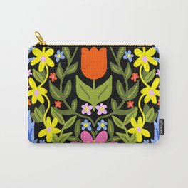 Folk Art Flowers Mountain Floral On Black Carry-All Pouch