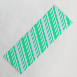 [ Thumbnail: Green & Lavender Colored Striped Pattern Yoga Mat ]