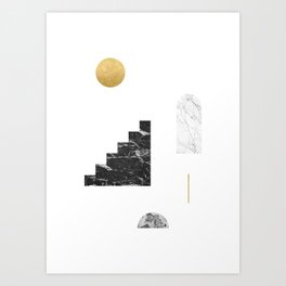 Abstract Geometric No 7, Shapes Marble Gold Foil Art Print