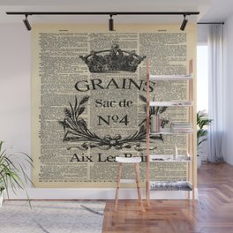dictionary print rustic shabby french country wheat wreath Wall Mural