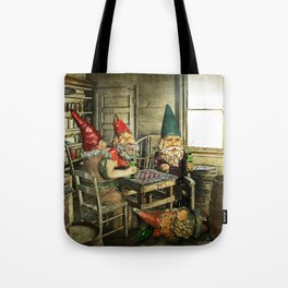Garden Gnomes Playing Checkers Tote Bag