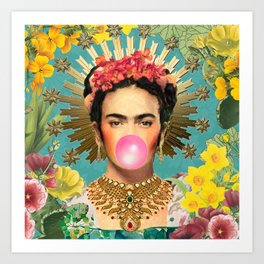 Frida Kahlo Crown & Bubble Gum Art Print