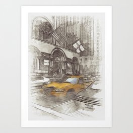 NYC Yellow Cabs Avenue - SKETCH Art Print