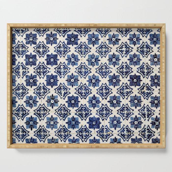 Vintage Blue Ceramic Tiles Serving Tray