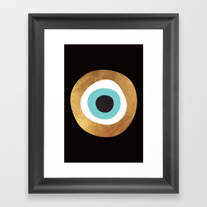 Gold Evil Eye 70s Bohemian Lucky Charm Nazar  Framed Art Print