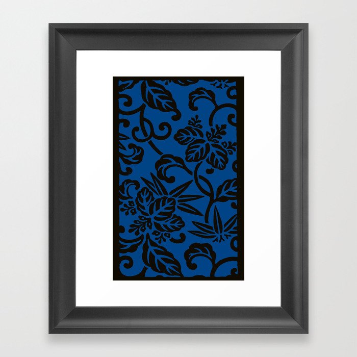 Natural Elegance inNavy Blue : Nishiki Brocade Japanese Pattern  Framed Art Print