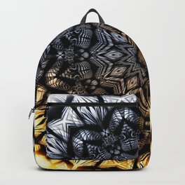 Touch of golden glow Backpack | Cross, Pattern, Yellow, Lace, Mandala, Floral, Graphicdesign, Flower, Gold, Details 