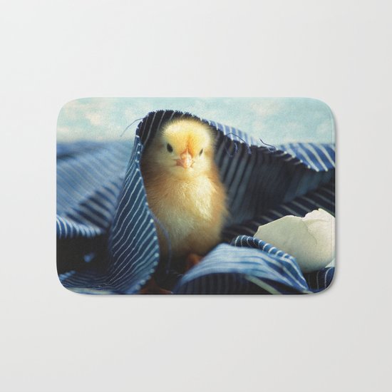 Sweet Chick under the blue towel Bath Mat