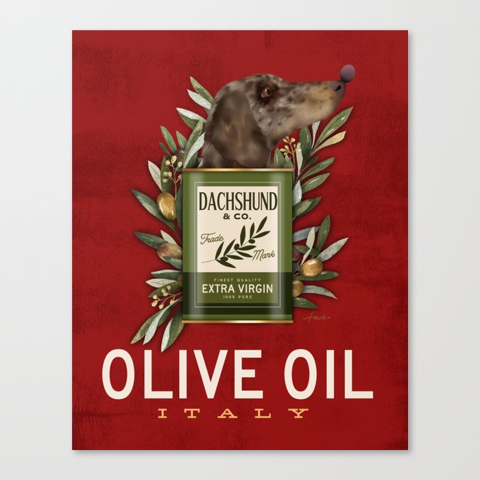 dapple dachshund doxie wiener dog olive oil kitchen chef cooking art  Canvas Print