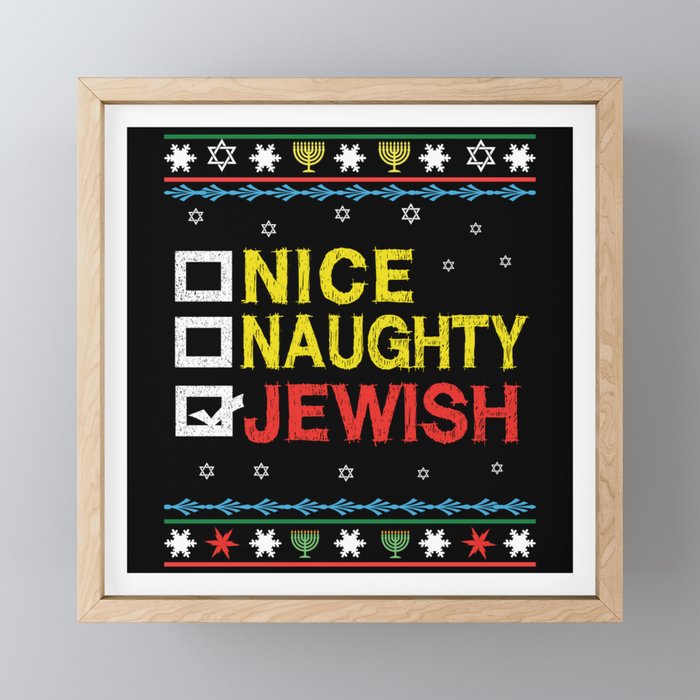 Ugly X-Mas Nice Naughty Jewish Menorah Hanukkah Framed Mini Art Print
