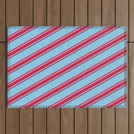 [ Thumbnail: Sky Blue & Crimson Colored Lines/Stripes Pattern Outdoor Rug ]