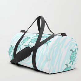 Watercolor Teal Sea Turtles on Swirly Stripes Duffle Bag