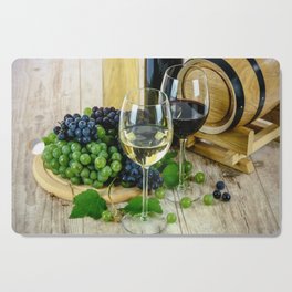 Glasses of Wine plus Grapes and Barrel Cutting Board